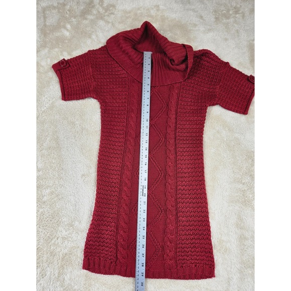 Pink Rose Red Cable Knit Cowl Neck Short Sleeve Sweater Dress Size S - Picture 8 of 12
